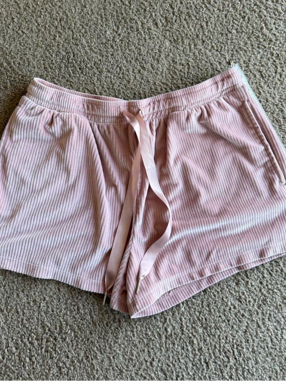 Women's Ribbed Pink Drawstring Athletic Shorts